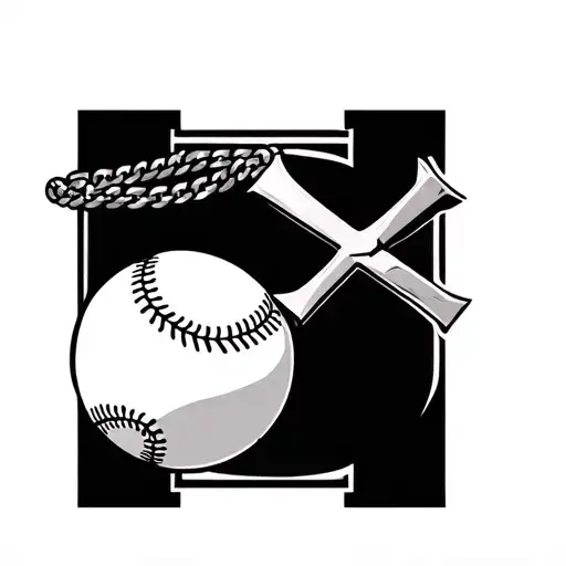 Baseball with a cross necklace next to it tattoo design idea
