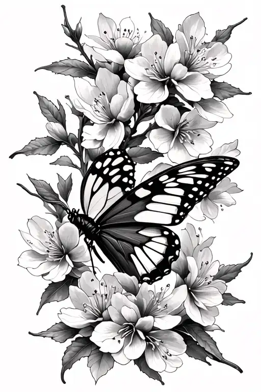 butterfly turning into a Japanese cherry blossom tattoo design idea