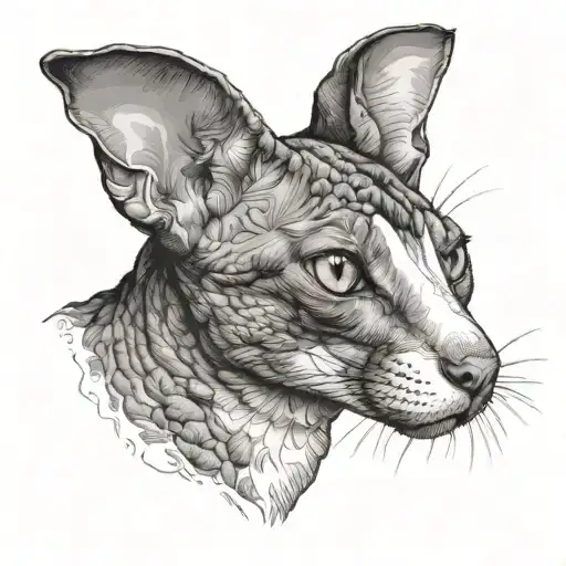 cornish rex cat face with white nose  tattoo design idea