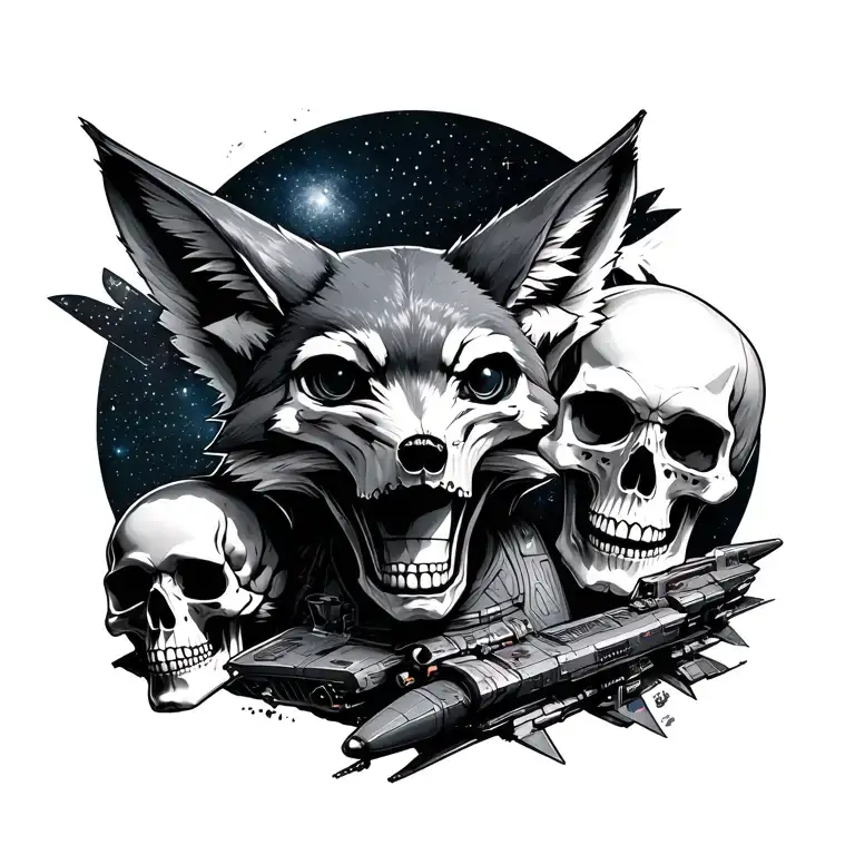 starfox Nintendo + Spaceship + memento mori + skulls + galaxy tattoo design idea