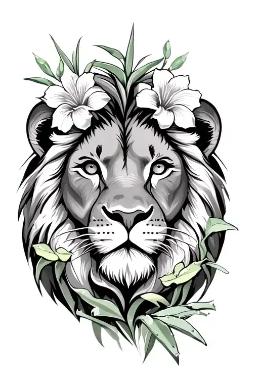 lion face with aloe vera flowers symbolizing tattoo design idea