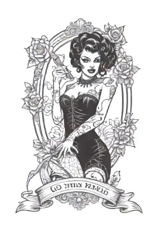 Goth pinup model tattoo design idea
