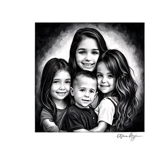 a family tattoo for a dad who has two daughters and a son. They must be represented. something for the arm  tattoo design idea