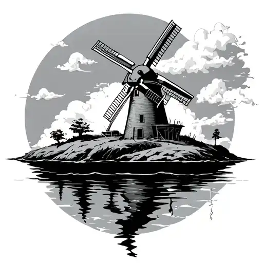 gorillaz floating windmill island tattoo design idea