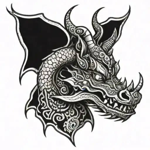 dragon and thai elephant head tattoo design idea