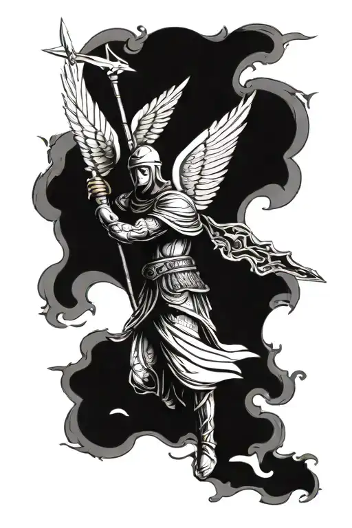 A Warrior angel leading soldiers tattoo design idea