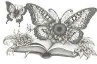 Sunflower Butterfly Book tattoo design idea