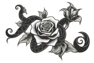 Snake going through two roses intertwined tattoo design idea