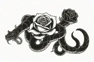 Snake going through two roses intertwined tattoo design idea