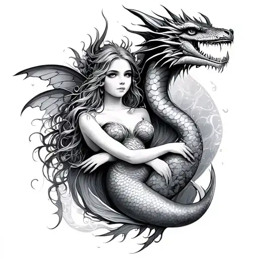 Fairy, Mermaid and Dragon tattoo design idea