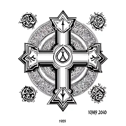 Coptic cross and below is 1989 and 2010 in Arabic tattoo design idea