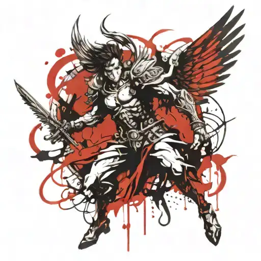 Angel st. michael killing his friend lucifer tattoo design idea