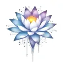 deep space themed objects and orbiting stars with trajectories around the lotus. dark colors, lexploding star in center  tattoo design idea