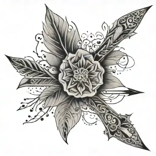 lace shaded curvy grey scale arrows tattoo design idea