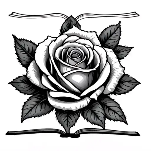 rose, stitch, book open tattoo design idea