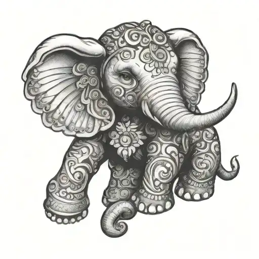 stuffed elephant with angel wings tattoo design idea
