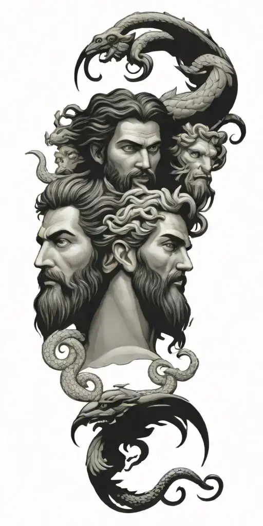 Zeus and medusa with hydra tattoo design idea