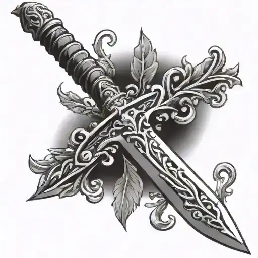 Femine sword with vines wrapped loosely tattoo design idea