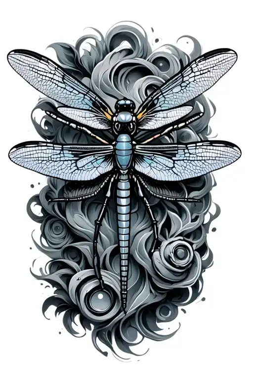mechanical dragonfly landing tattoo design idea