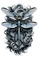 mechanical dragonfly landing tattoo design idea