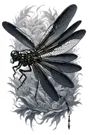 mechanical dragonfly landing tattoo design idea