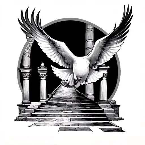 I want a dove flying on top of the arm by the shoulder then I want heavens gates faded in underneath with about 8 stairs tattoo design idea
