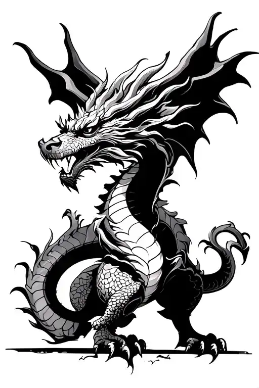 half earth dragon, libra, air sign, half red lion tattoo design idea