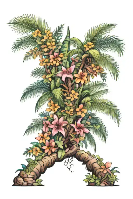 manly palm tree with flowers  tattoo design idea