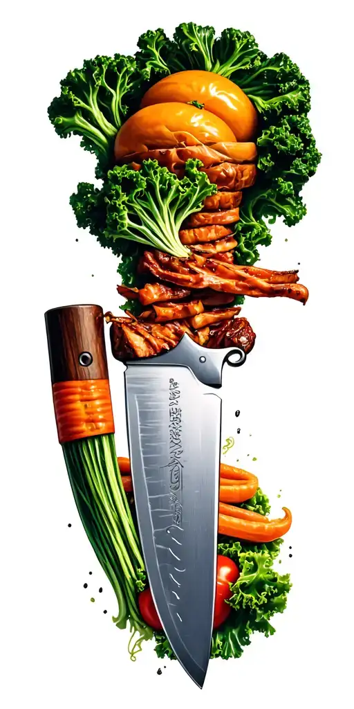 bbq smoke knive and vegetables tattoo design idea