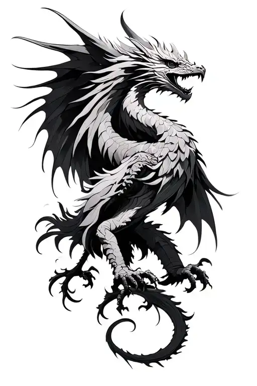 wood dragon. phoenix rising tattoo design idea