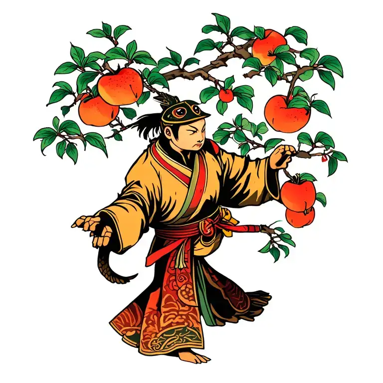 tortoise kung fu master at peach tree scene tattoo design idea