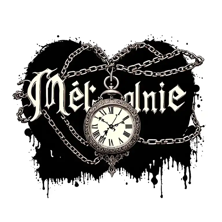 "Mélanie" clock Coeur chain tattoo design idea