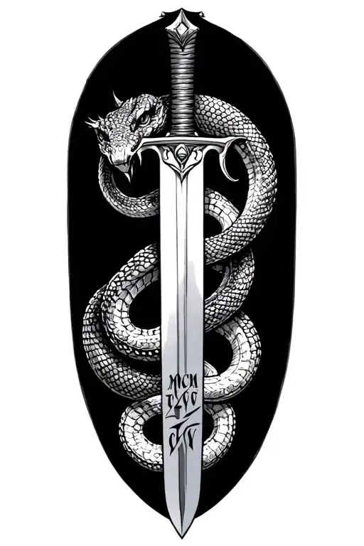 snake and sword half sleeve, on the sword it says MCMXCV tattoo design idea