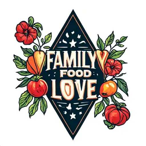 "Family Food Love" triangle shape tattoo design idea