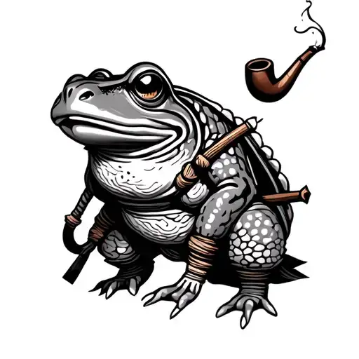 Samurai Toad Smoking a Pipe tattoo design idea