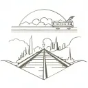 train tracks meet the road hitch hiking sunset  tattoo design idea