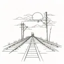 train tracks meet the road hitch hiking sunset  tattoo design idea