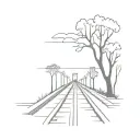 train tracks meet the road hitch hiking sunset  tattoo design idea