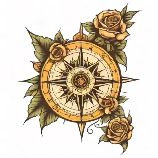 compasses with roses with thorns tattoo design idea