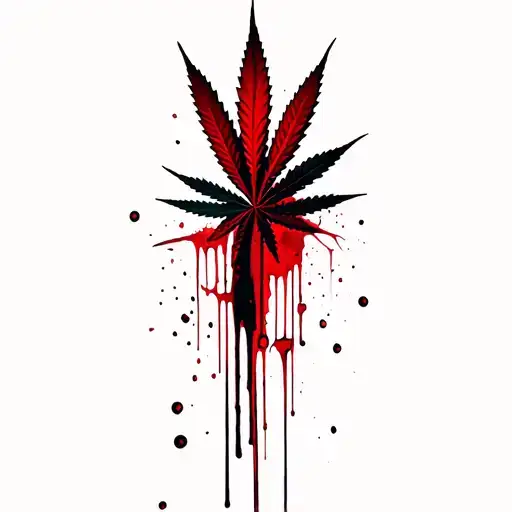 composition,marijuana leaves in the background,dripping blood tattoo design idea