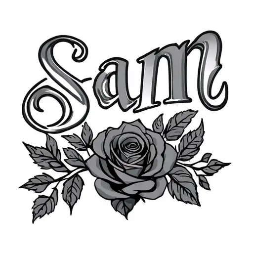 the name sam with roses around the name tattoo design idea