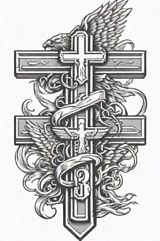 angels football track and number 3 crosses tattoo design idea