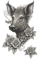 wild boar head and roses  tattoo design idea