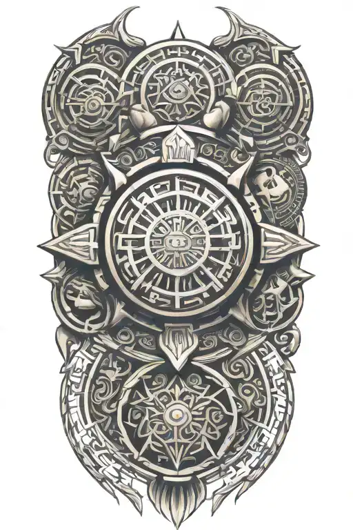 America, flag, aztec calendar interwoven tattoo design idea