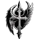 medieval cross with an angel wing on one side and a dragon wing on the other  tattoo design idea
