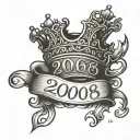 2008 in cursive with a tilted crown   tattoo design idea