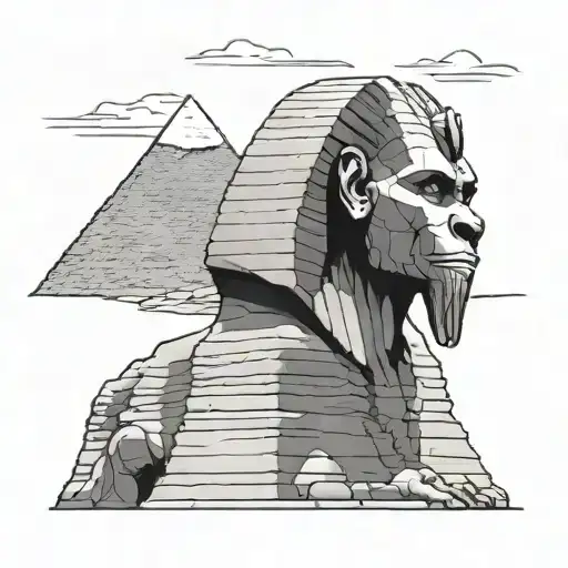 ape guarding the great sphinx of giza pyramids tattoo design idea