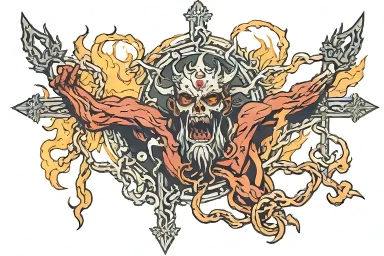 Satan. The devil. Crucified Christ. Forest of fire tattoo design idea