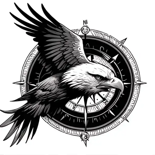 eagle flying and compass  tattoo design idea