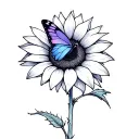 Stem of a sunflower with a watercolor blue violet butterfly on the top tattoo design idea